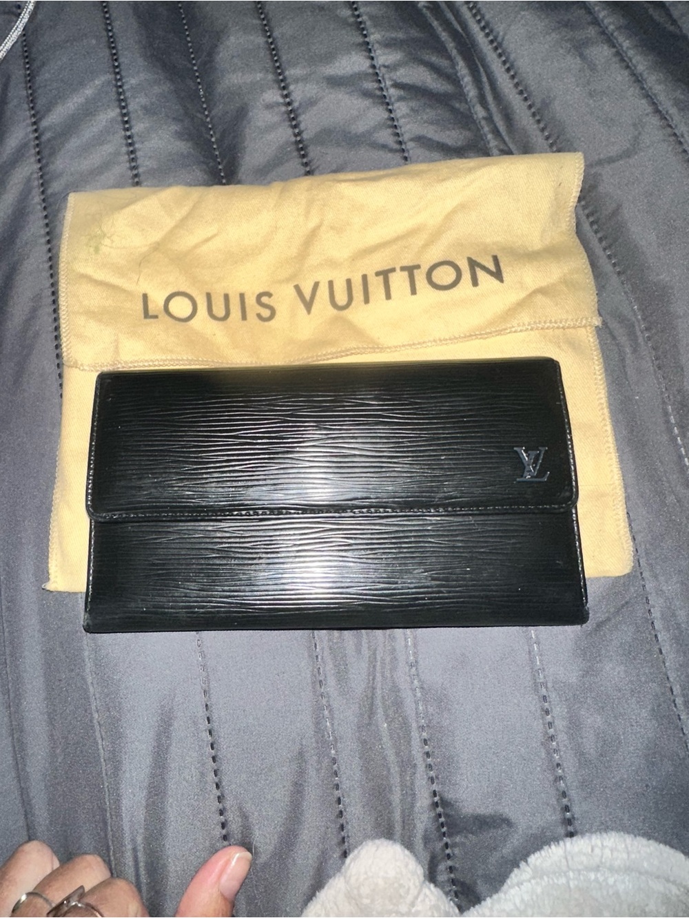 Louis Vuitton Black Epi Leather Folded Wallet with Subtle Orange Date Code